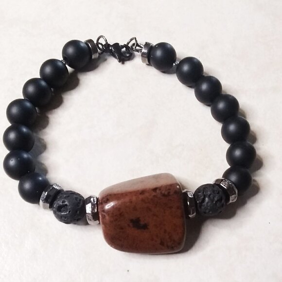 Mahagony Obsidian - Beaded Stone Bracelet ~ 6.5" ~ Strength Creativity Sexuality - Picture 3 of 9